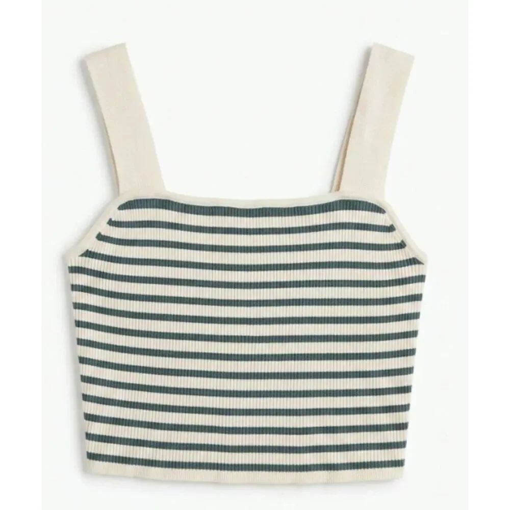 Madewell womens small tank top cream green cropped stripe top